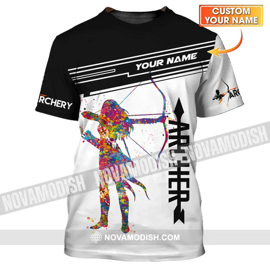 Unisex Shirt - Custom Name Archery Sport Shirt Black And White T-shirt