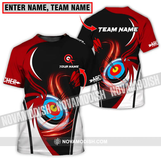 Unisex Shirt - Custom Name Archery Sport Shirt Red Wave T-shirt