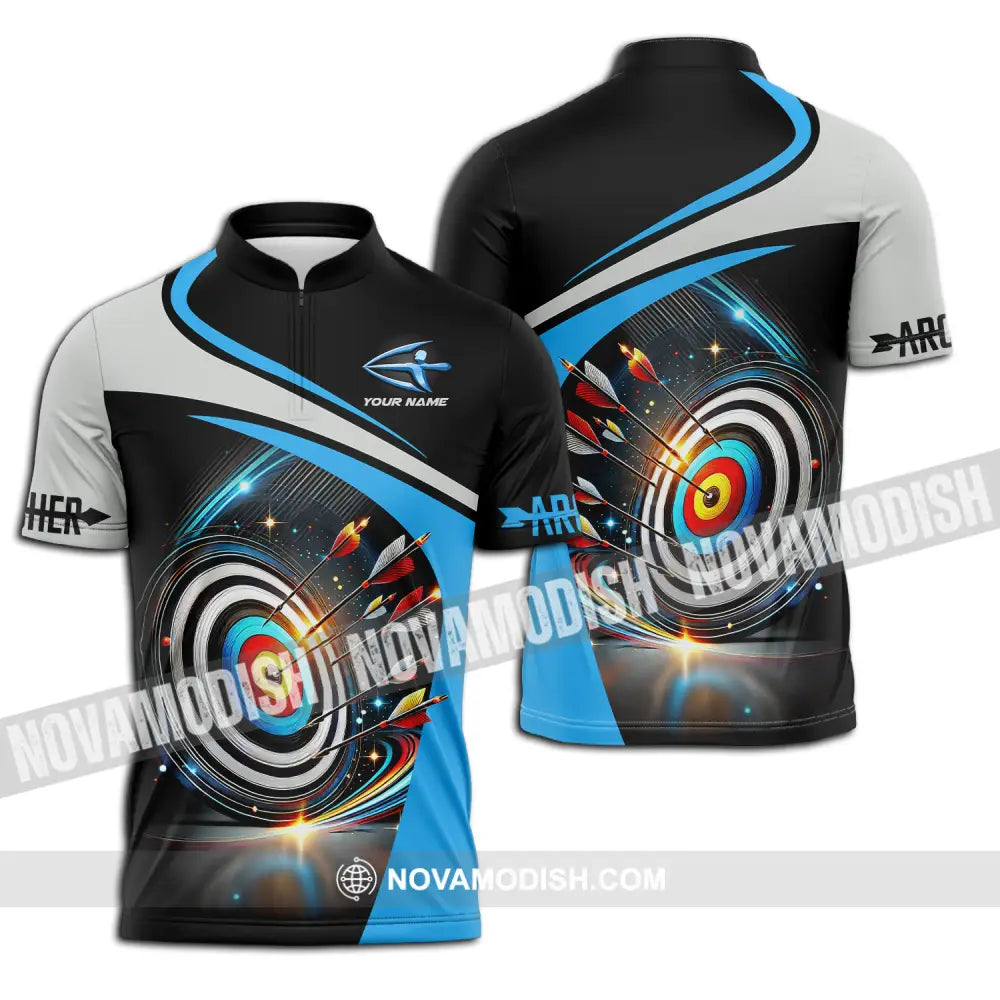 Unisex Shirt - Custom Name Archery Sport Shirt Zipper Polo Shirt / S T-shirt