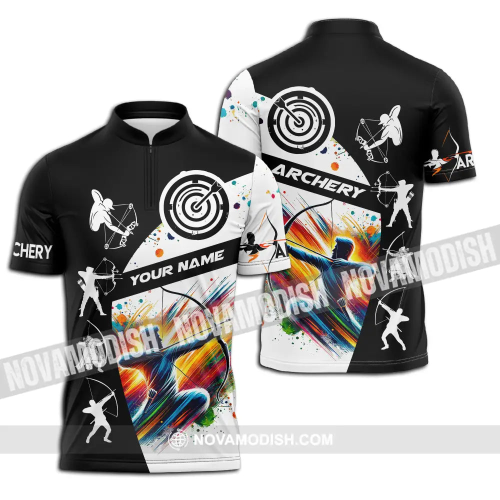 Unisex Shirt - Custom Name Archery Shirt Zipper Polo Shirt / S T-shirt