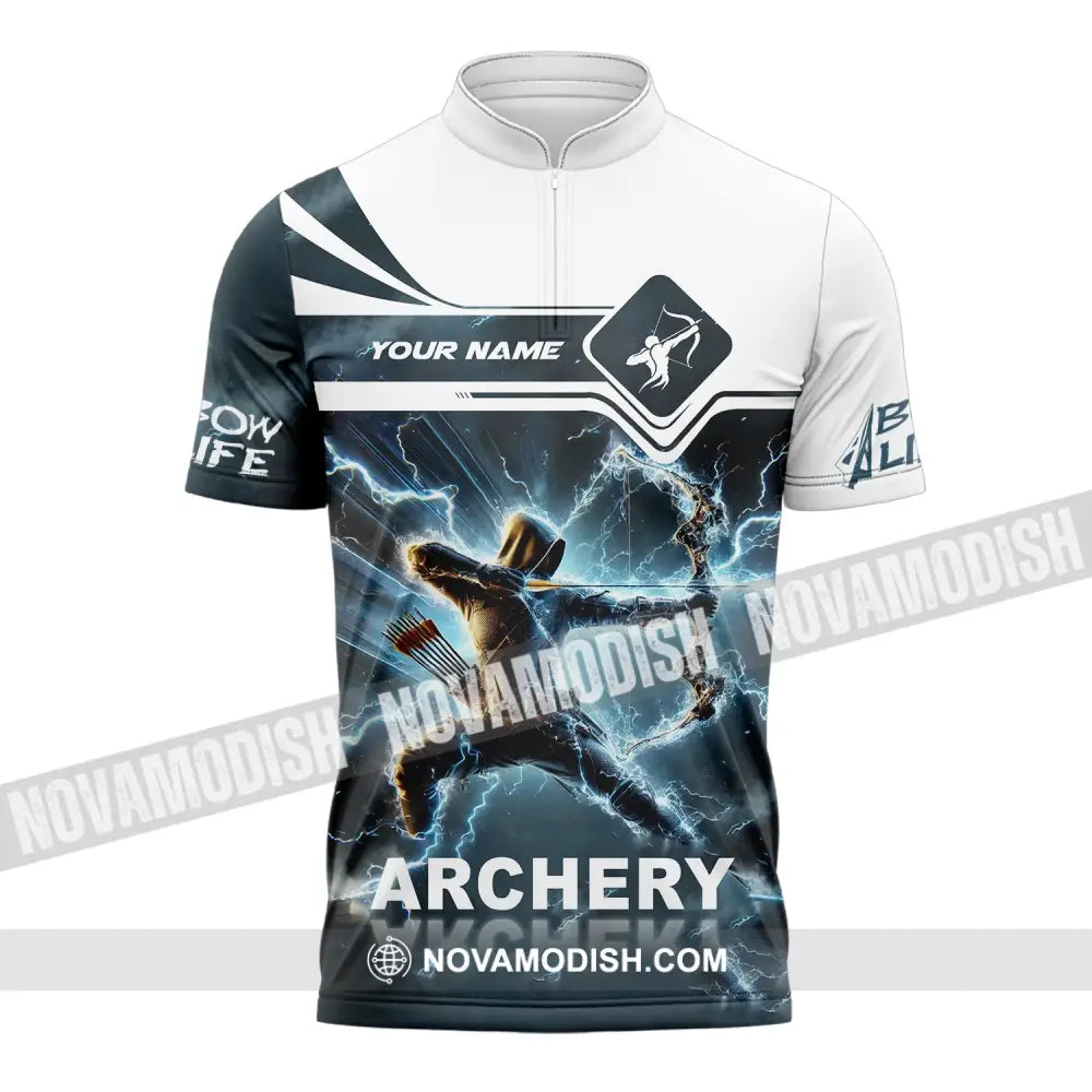 Unisex Shirt - Custom Name Archery Zipper Polo / S T-Shirt