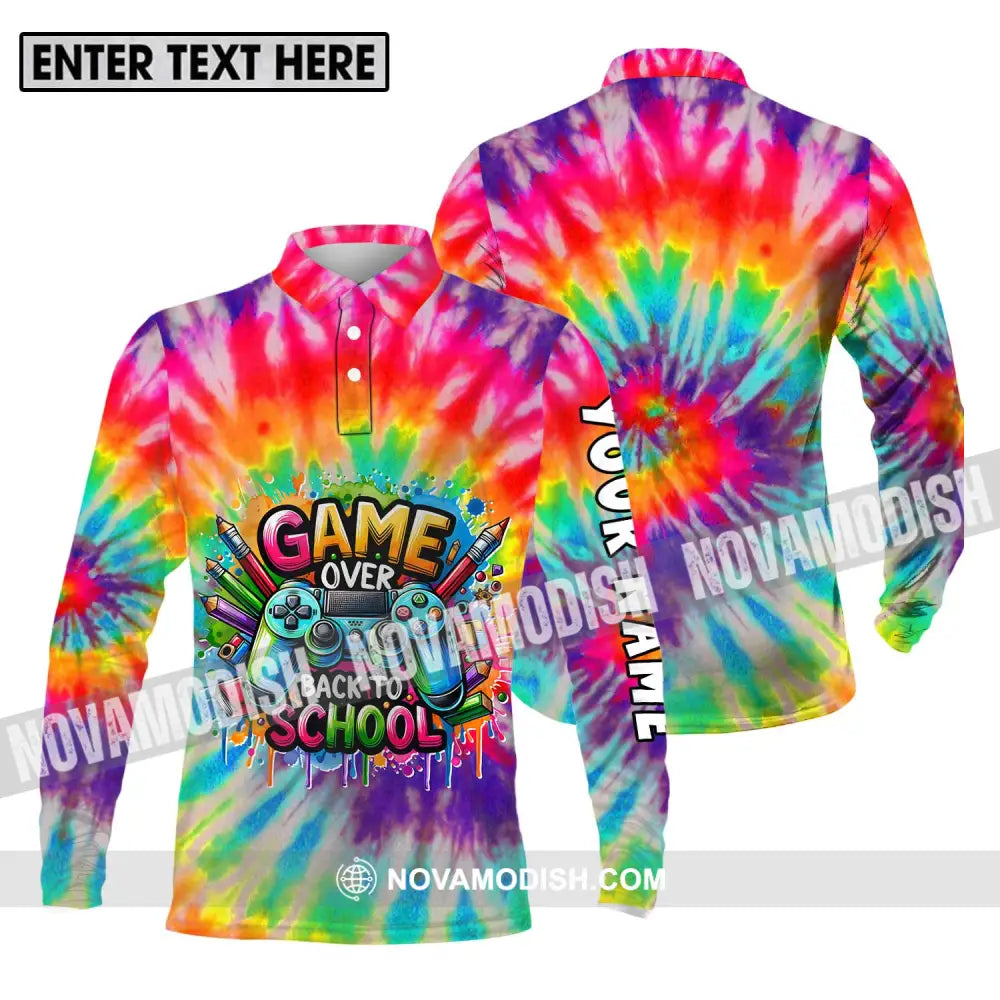 Unisex Shirt - Custom Name Back To School Shirt Game Over Long Sleeve Polo / S T-shirt