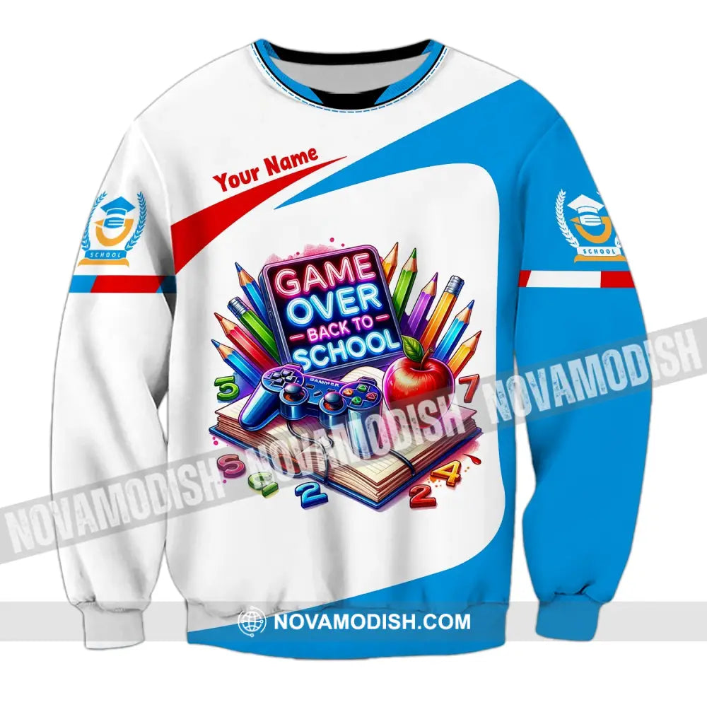 Unisex Shirt Custom Name Back To School Game Over Polo Long Sleeve For Students / S T-Shirt