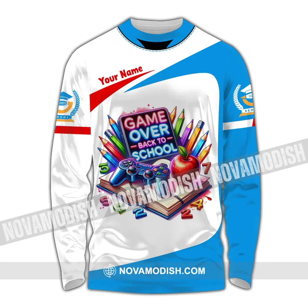 Unisex Shirt Custom Name Back To School Game Over Polo Long Sleeve For Students / S T-Shirt