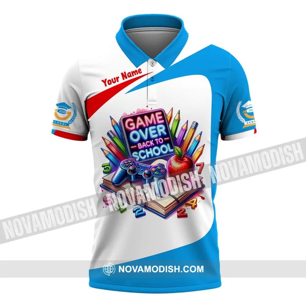 Unisex Shirt Custom Name Back To School Game Over Polo Long Sleeve For Students / S T-Shirt