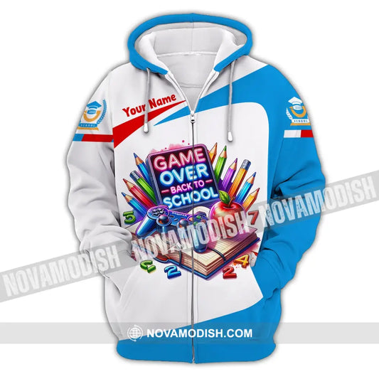 Unisex Shirt Custom Name Back To School Game Over Polo Long Sleeve For Students Zipper Hoodie / S