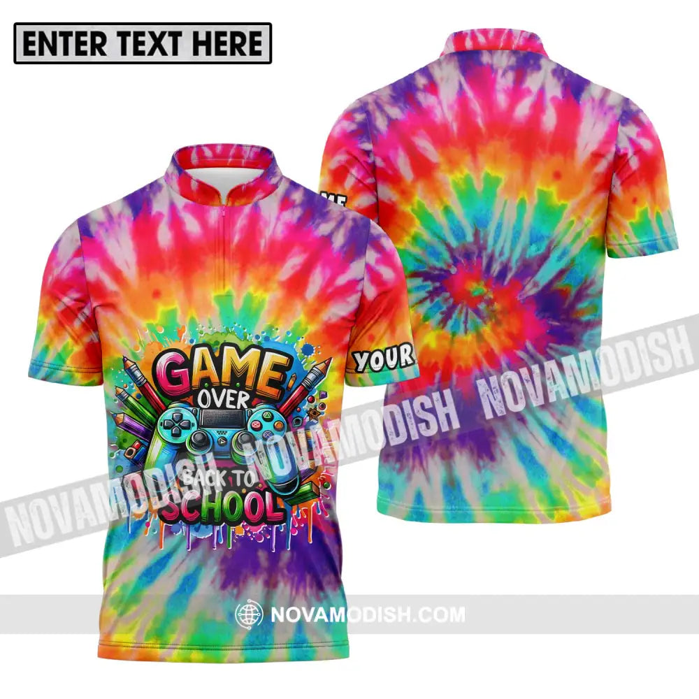 Unisex Shirt - Custom Name Back To School Shirt Game Over Zipper Polo Shirt / S T-shirt