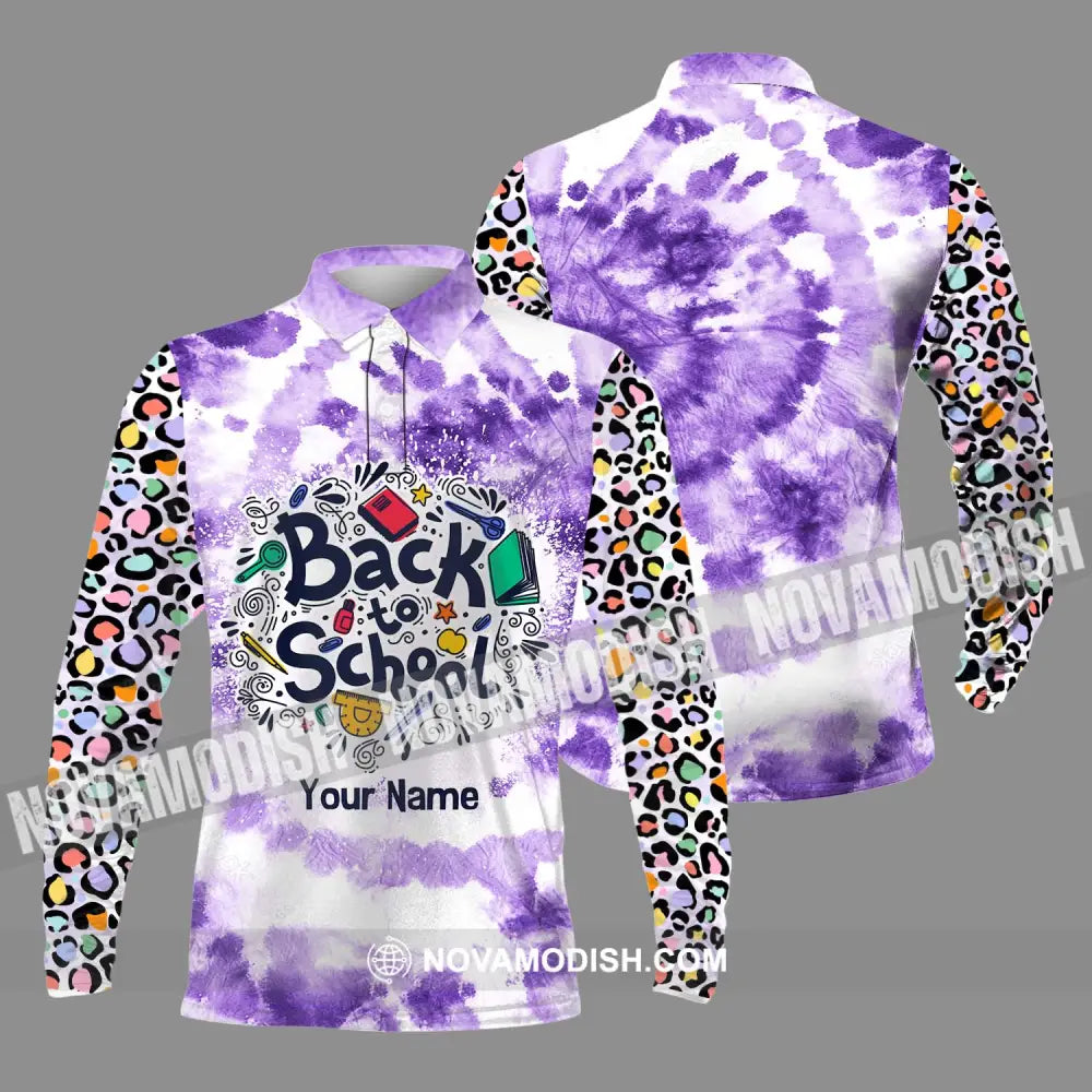 Unisex Shirt - Custom Name Shirt Back To School Purple Long Sleeve Polo / S T-shirt