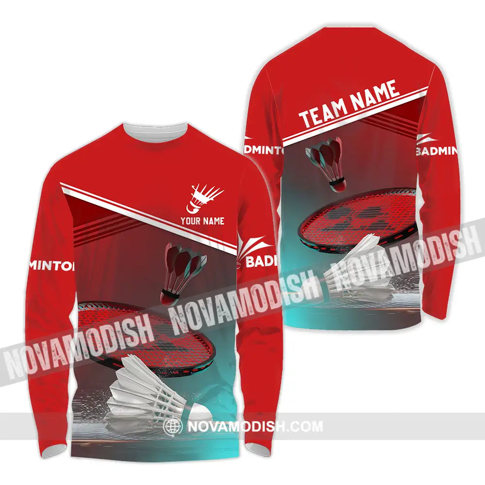 Unisex Shirt - Custom Name Badminton Shirt Long Sleeve Shirt / S T-shirt