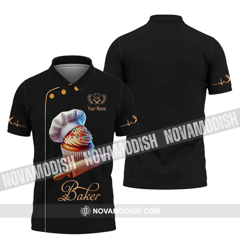 Unisex Shirt Custom Name Baker Bakery Chef Polo Long Sleeve Shop T-Shirt / S
