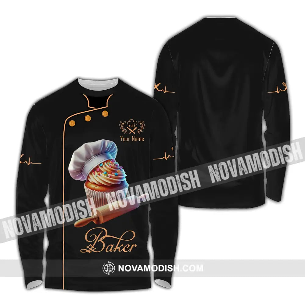 Unisex Shirt Custom Name Baker Bakery Chef Polo Long Sleeve Shop T-Shirt / S