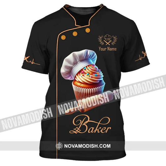 Unisex Shirt Custom Name Baker Bakery Chef Polo Long Sleeve Shop T-Shirt / S