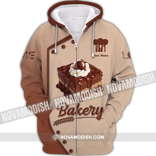 Unisex Shirt Custom Name Baker Bakery Shop T-Shirt Chef Polo Long Sleeve Zipper Hoodie / S