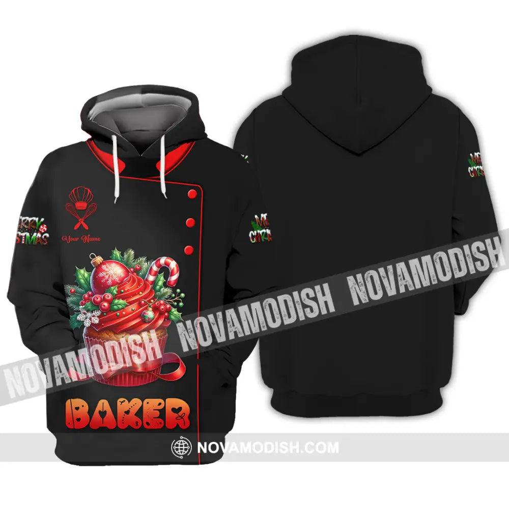 Unisex Shirt Custom Name Baker Christmas Bakery Shop T-Shirt Chef Polo Long Sleeve Hoodie / S