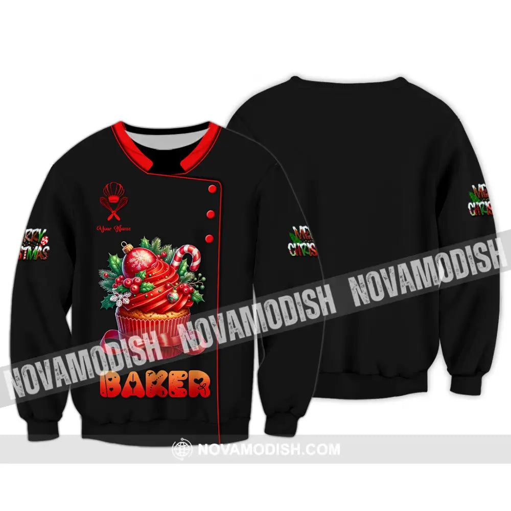 Unisex Shirt Custom Name Baker Christmas Bakery Shop T-Shirt Chef Polo Long Sleeve / S T-Shirt