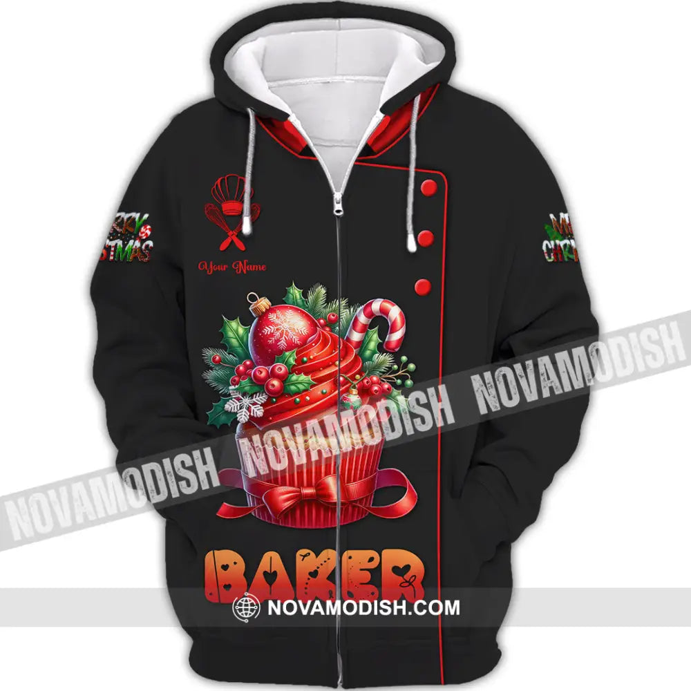 Unisex Shirt Custom Name Baker Christmas Bakery Shop T-Shirt Chef Polo Long Sleeve Zipper Hoodie /