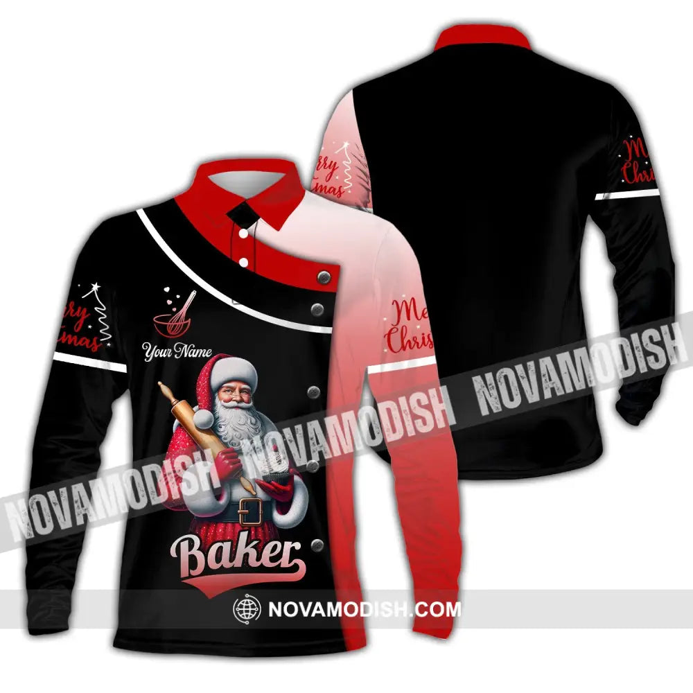 Unisex Shirt Custom Name Baker Christmas Polo Long Sleeve T-Shirt / S T-Shirt