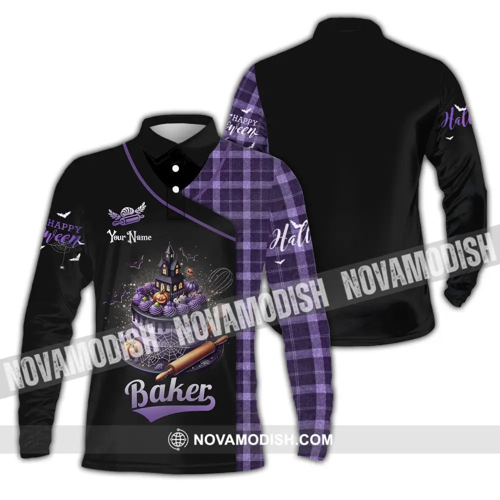 Unisex Shirt Custom Name Bakery Halloween Shop T-Shirt Bakers Gift Long Sleeve Polo / S T-Shirt
