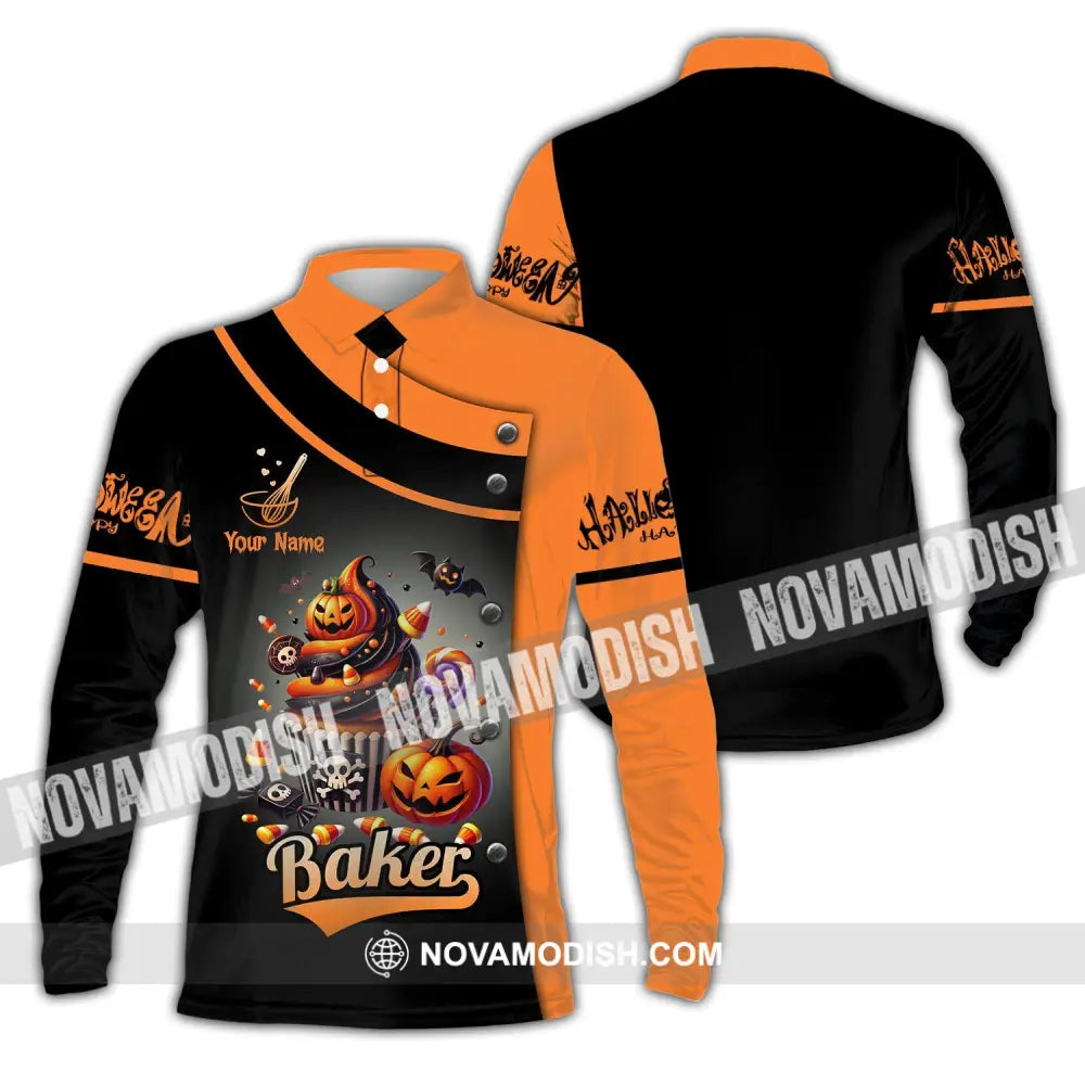 Unisex Shirt Custom Name Bakery Halloween Shop T-Shirt Bakers Gift Long Sleeve Polo / S T-Shirt