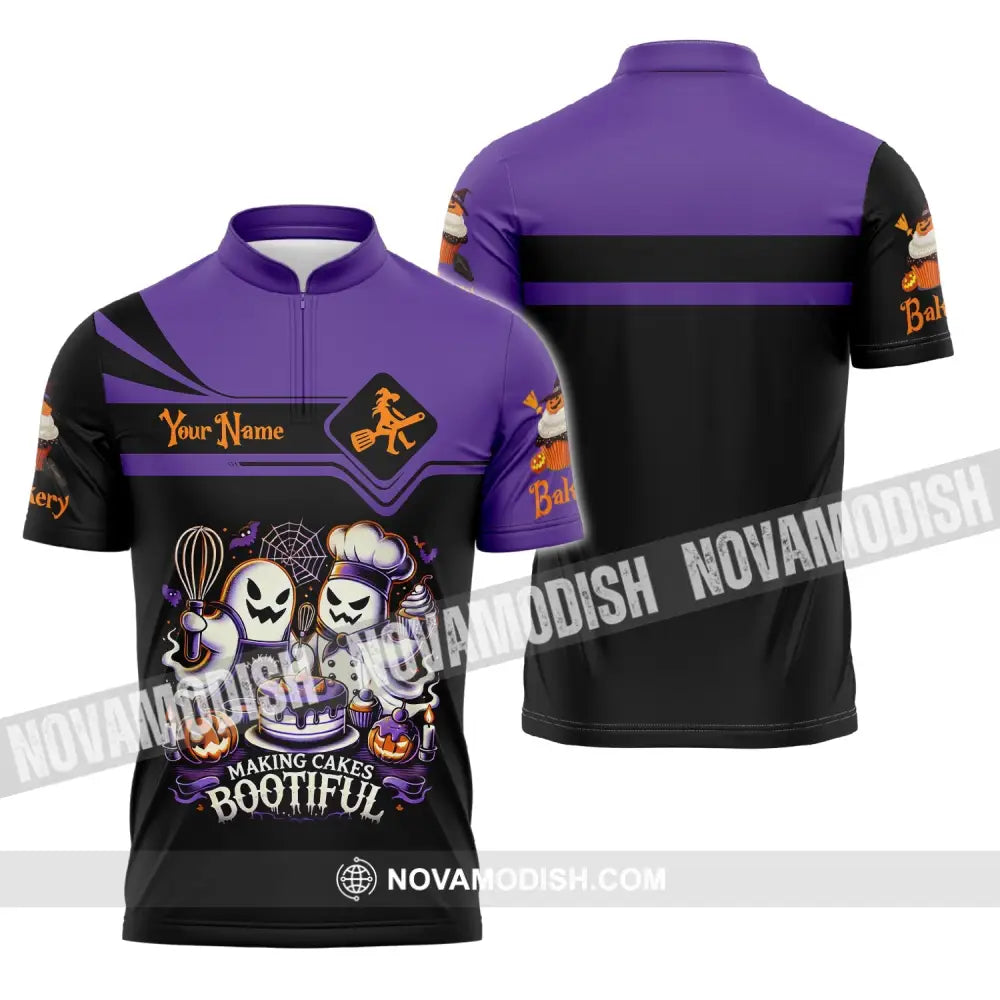Unisex Shirt Custom Name Bakery Halloween Shop T-Shirt Bakers Gift Zipper Polo / S T-Shirt