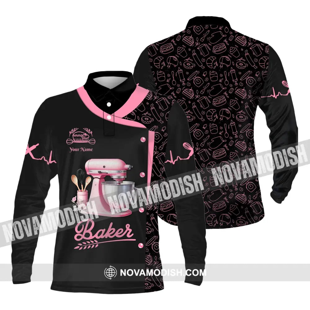 Unisex Shirt Custom Name Bakery Shop T-Shirt Chef Polo Long Sleeve Bakers Gift / S