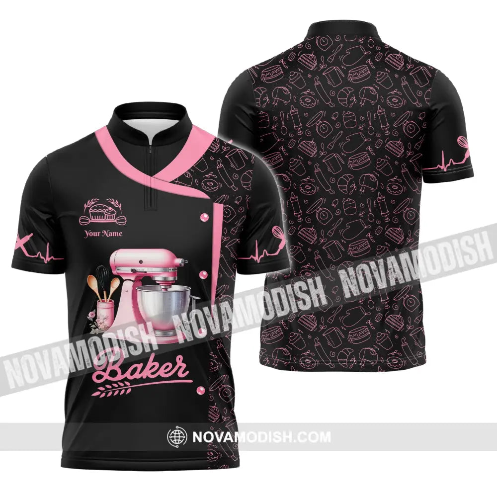 Unisex Shirt Custom Name Bakery Shop T-Shirt Chef Polo Long Sleeve Bakers Gift Zipper / S