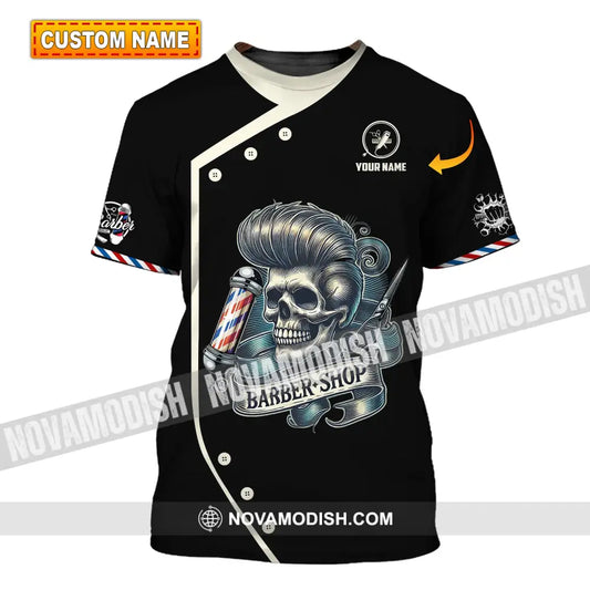 Unisex Shirt Custom Name Barber Polo Long Sleeve Shop Uniform T-Shirt