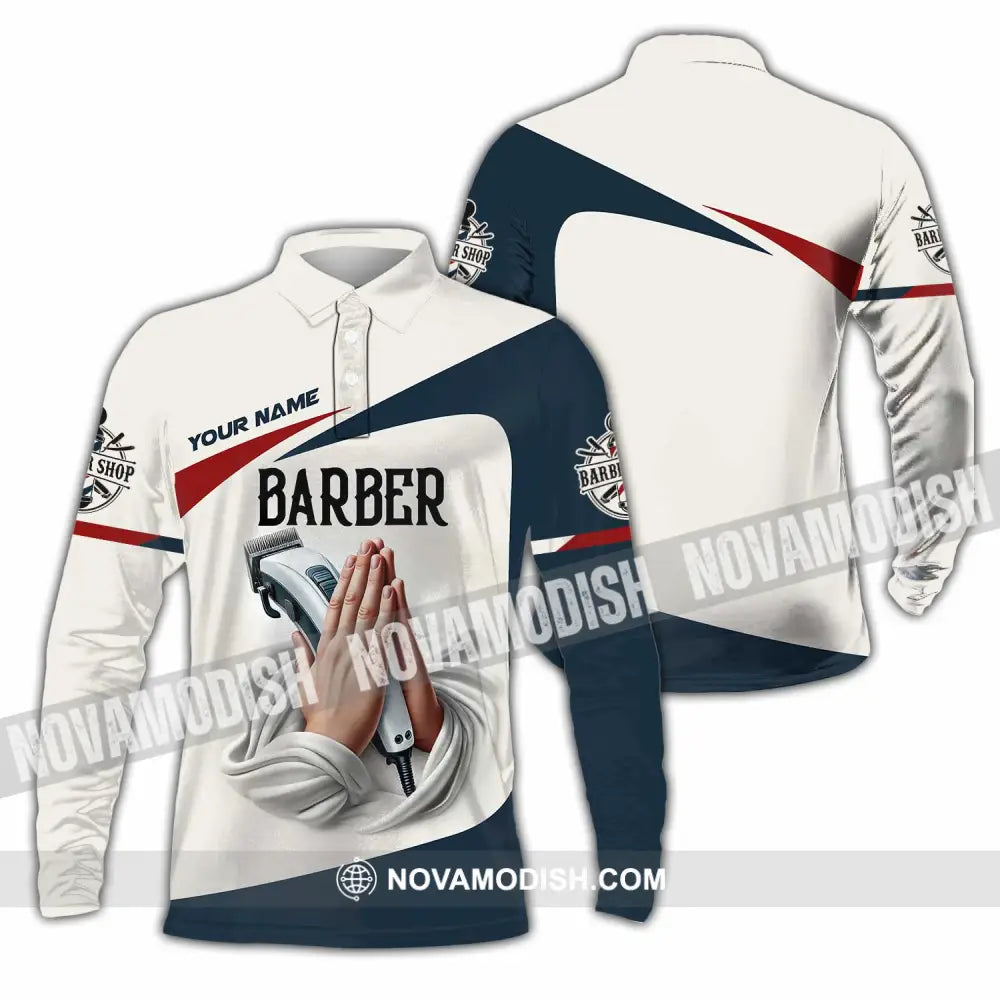 Unisex Shirt Custom Name Barber Shop T-Shirt Long Sleeve Polo / S T-Shirt