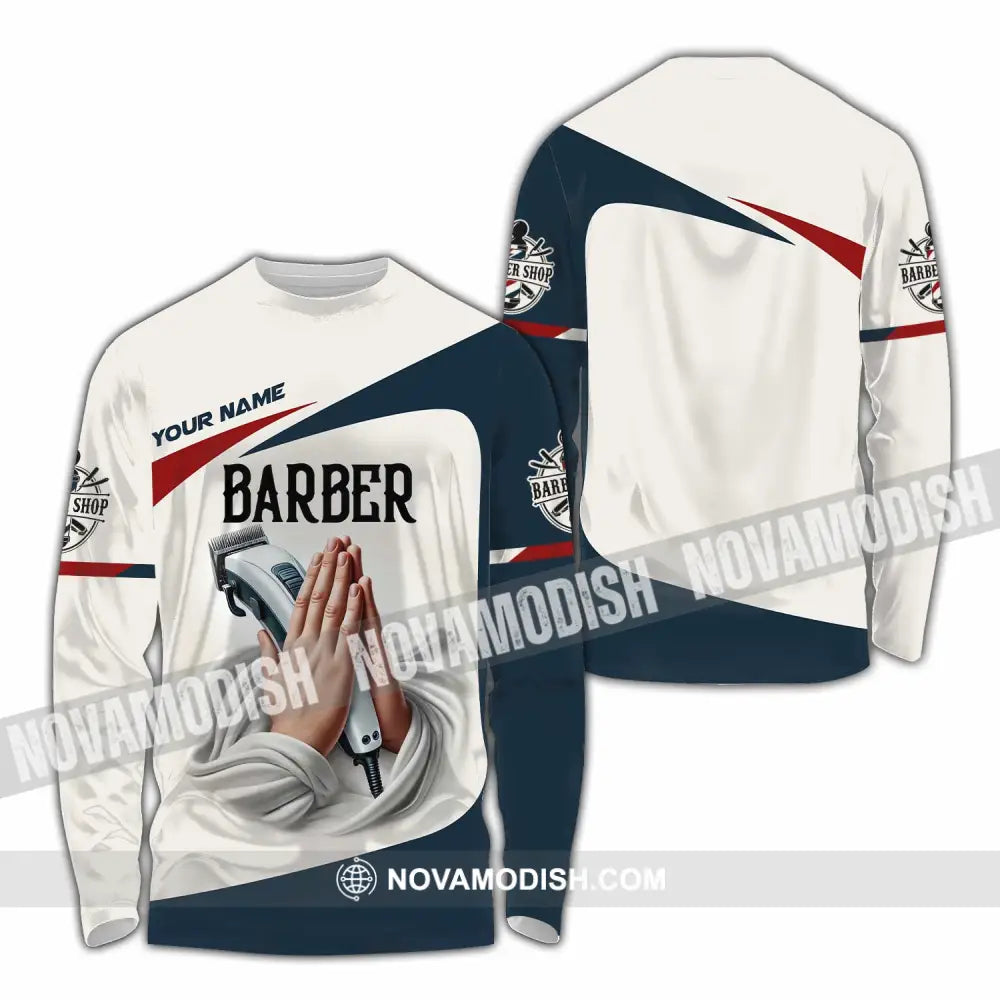 Unisex Shirt Custom Name Barber Shop T-Shirt Long Sleeve / S T-Shirt