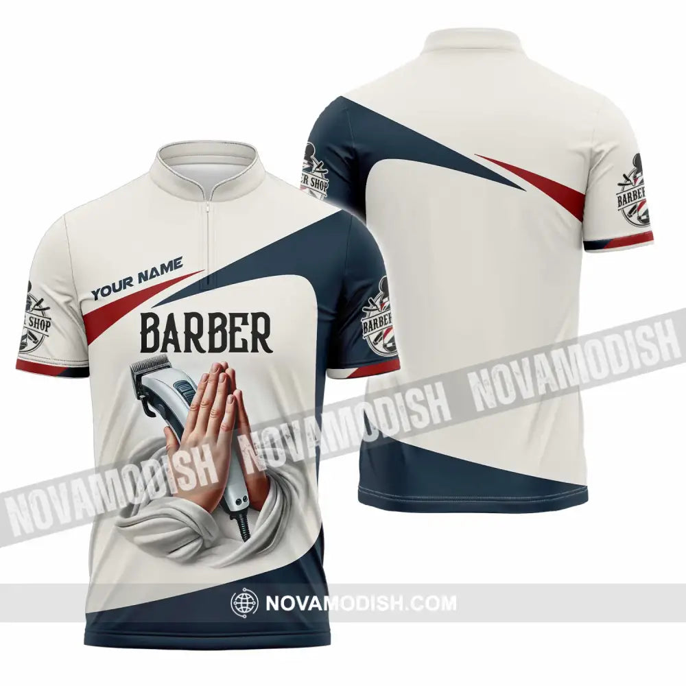 Unisex Shirt Custom Name Barber Shop T-Shirt Zipper Polo / S T-Shirt