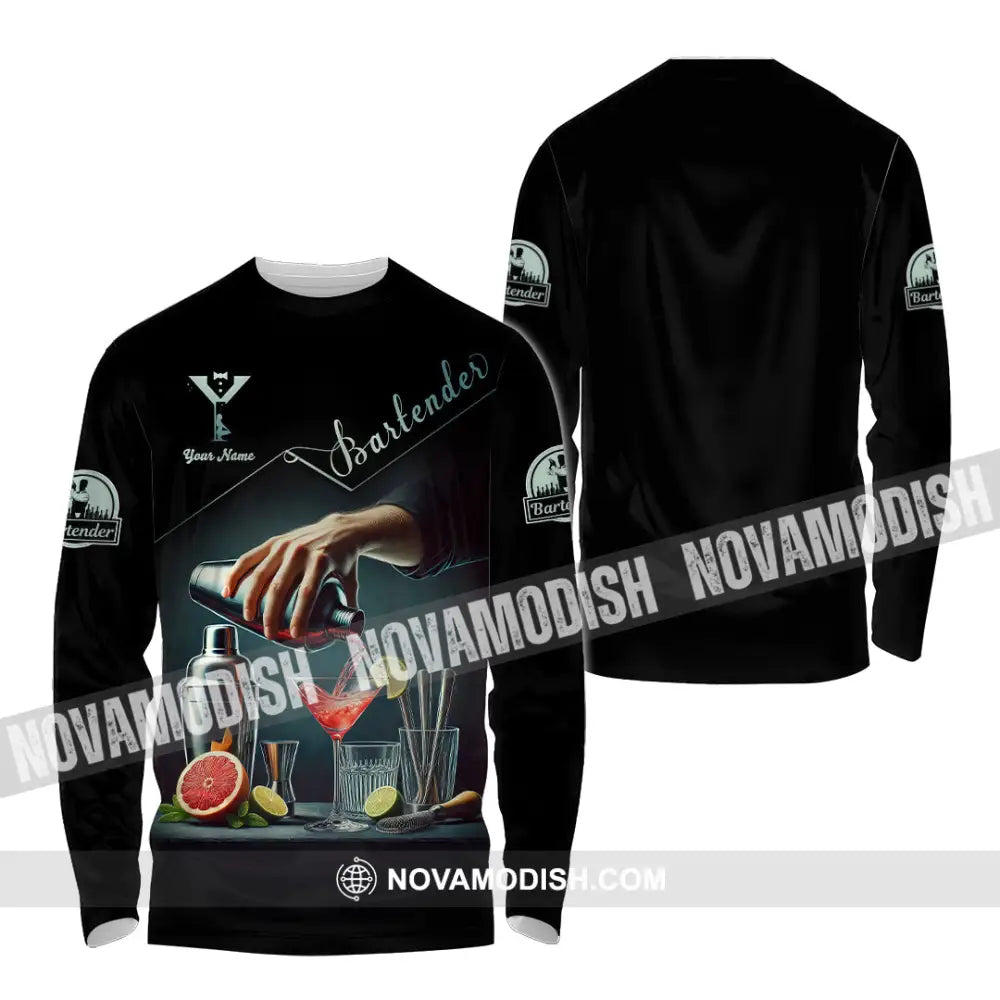 Unisex Shirt Custom Name Bartender Gift Long Sleeve / S T-Shirt