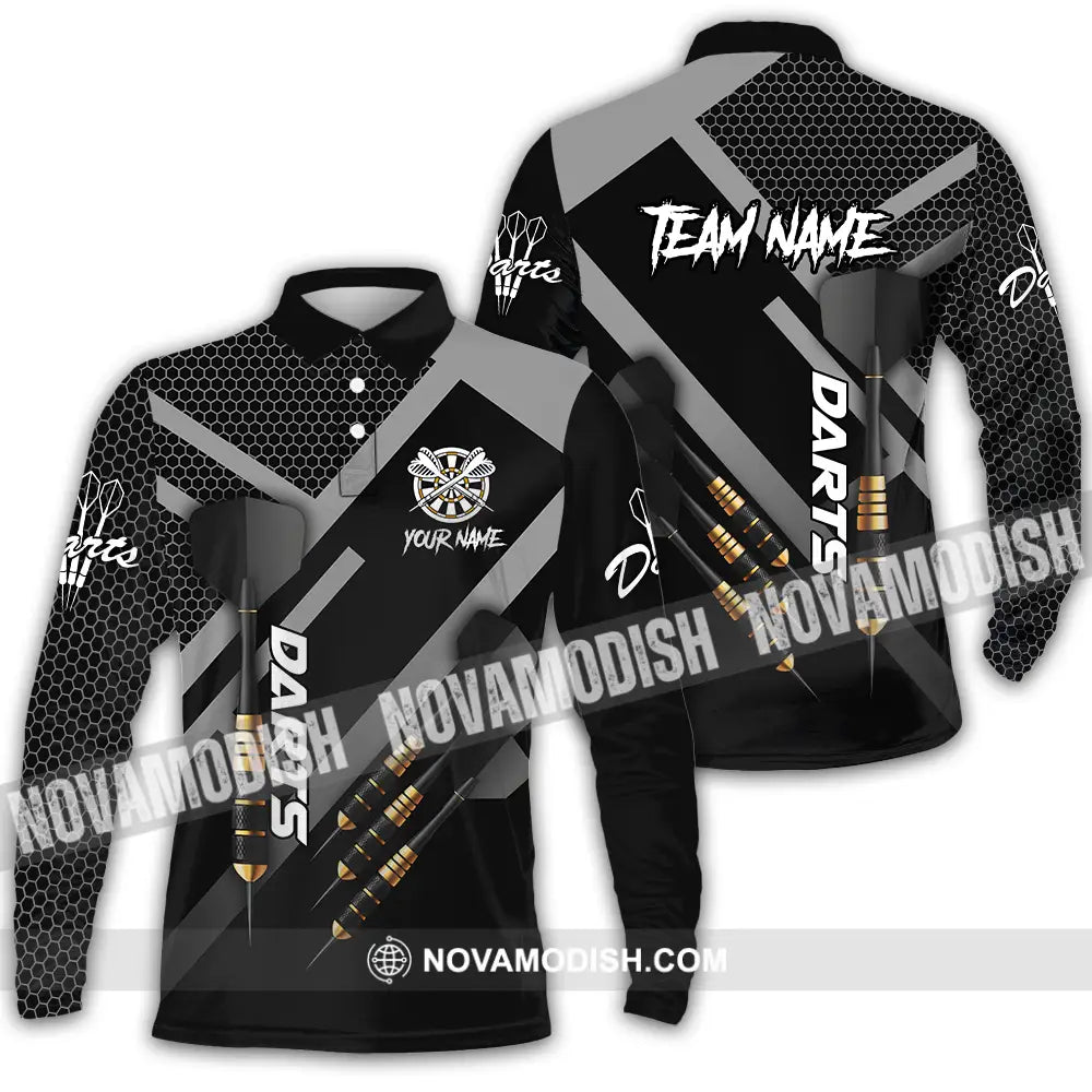 Unisex Shirt - Custom Name Basic Shirt Black Darts Player Long Sleeve Polo / S T-shirt