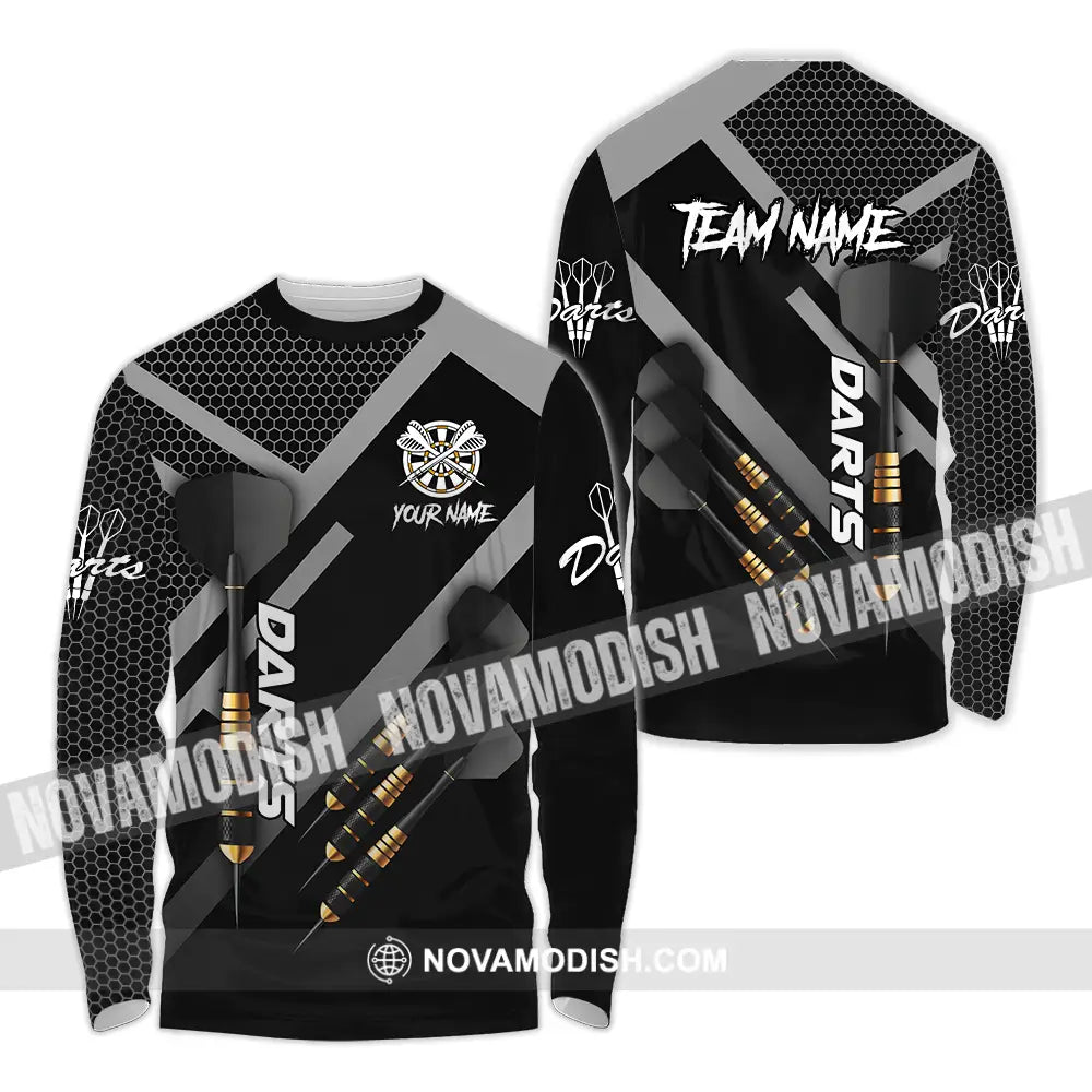 Unisex Shirt - Custom Name Basic Shirt Black Darts Player Long Sleeve Shirt / S T-shirt