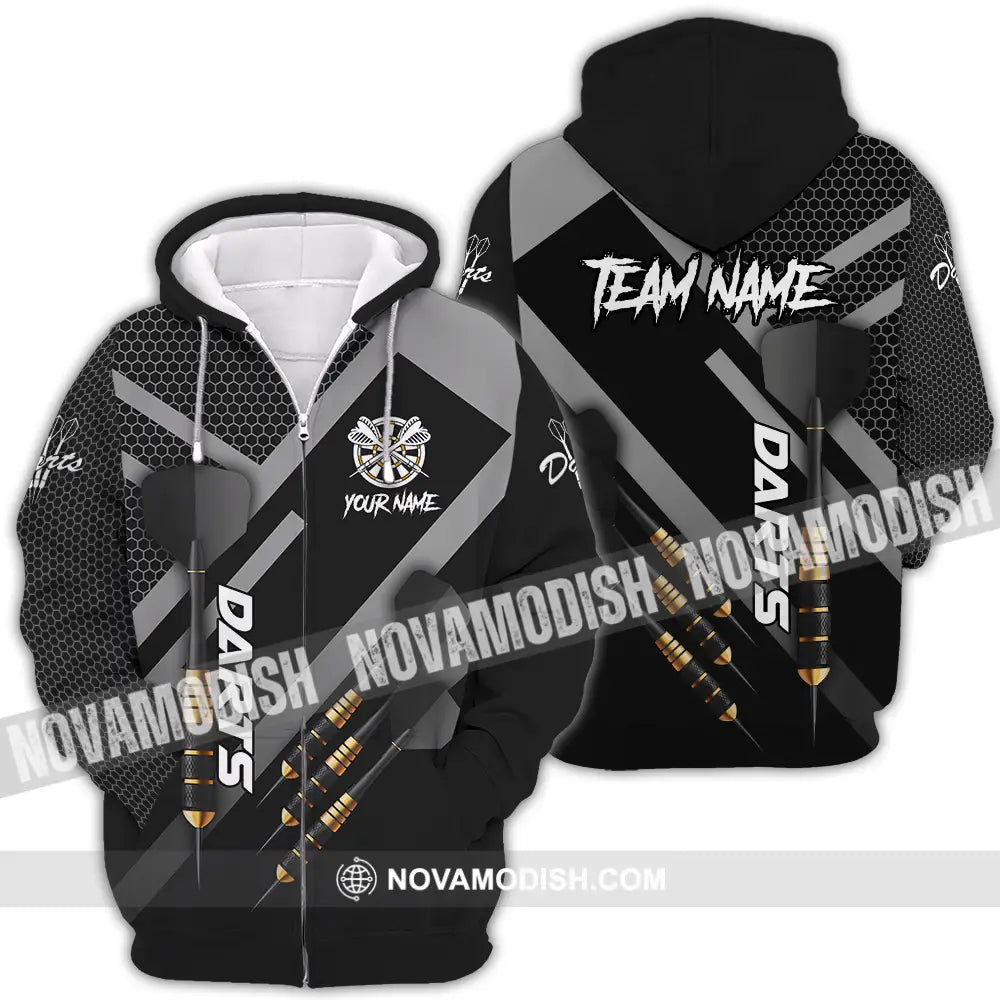 Unisex Shirt - Custom Name Basic Shirt Black Darts Player Zipper Hoodie / S T-shirt