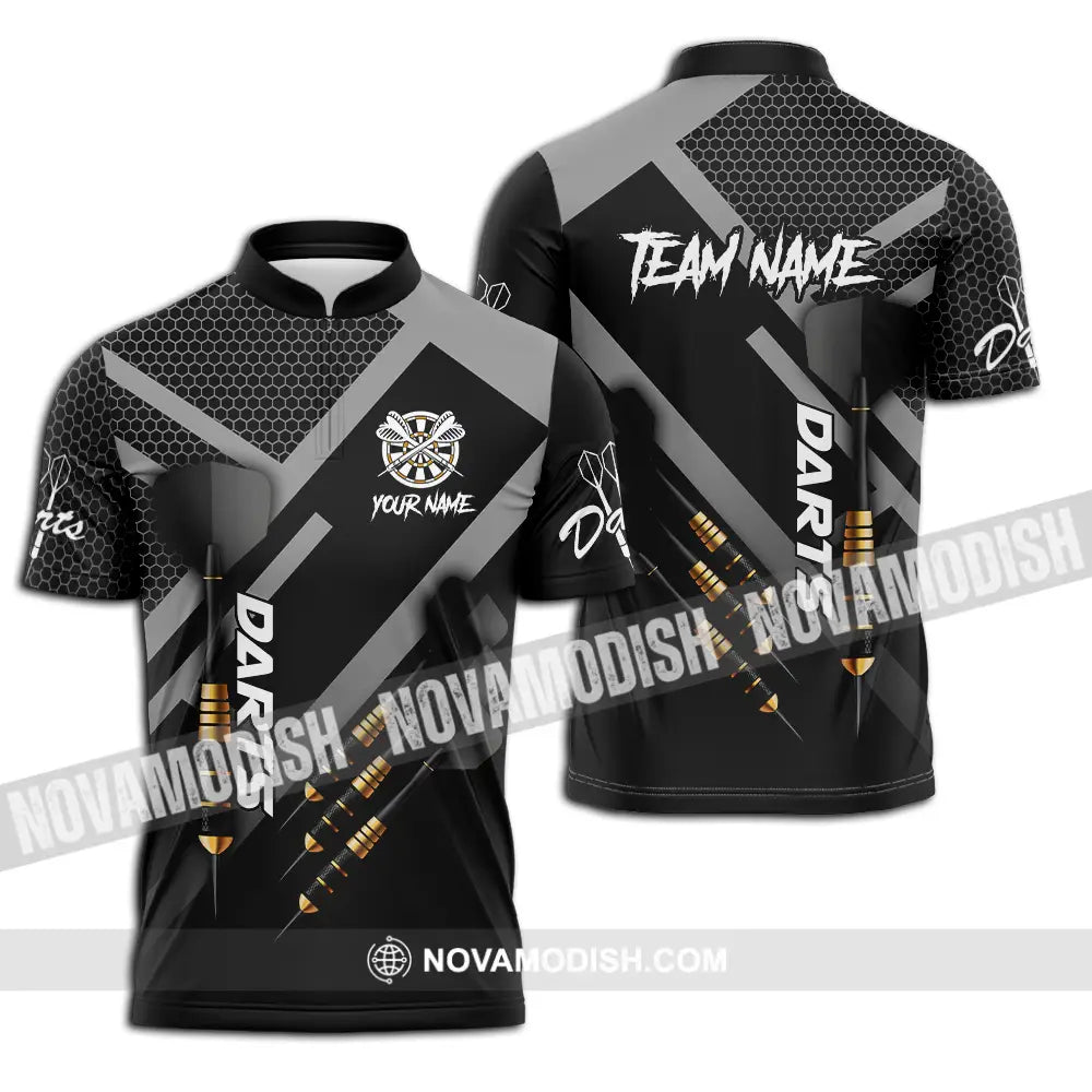 Unisex Shirt - Custom Name Basic Shirt Black Darts Player Zipper Polo Shirt / S T-shirt