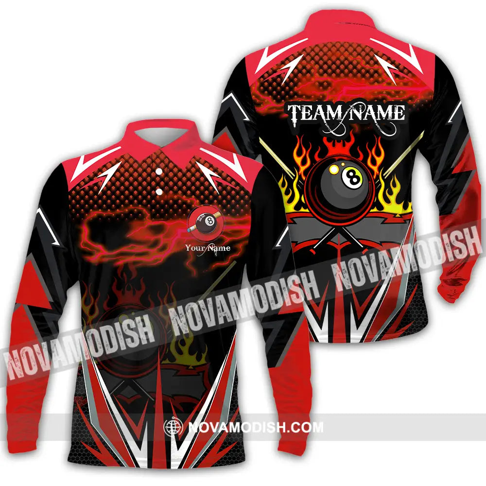 Unisex Shirt - Custom Name Shirt Billiards Long Sleeve Polo / S T-shirt