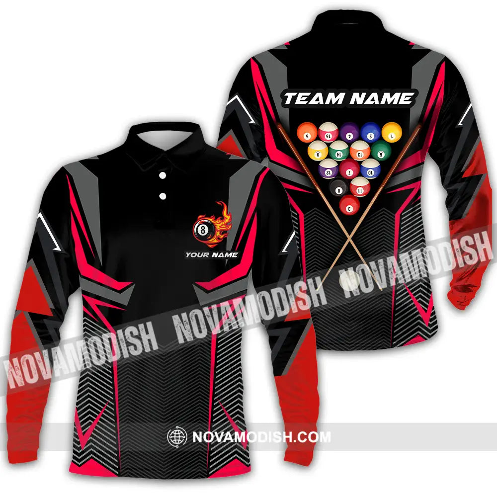 Unisex Shirt - Custom Name Shirt Billiards Long Sleeve Polo / S T-shirt