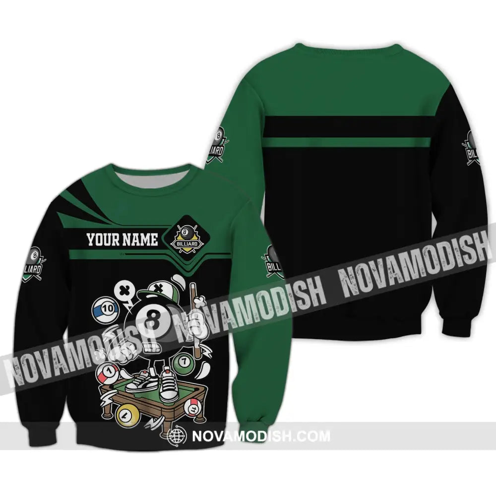 Unisex Shirt Custom Name Billiards Polo Long Sleeve Lover T-Shirt / S