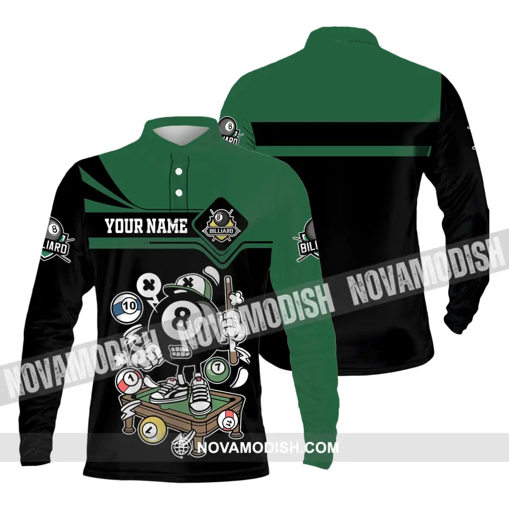Unisex Shirt Custom Name Billiards Polo Long Sleeve Lover T-Shirt / S