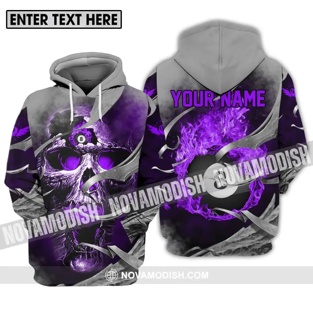 Unisex Shirt - Custom Name Billiards Shirt Purple Skull Hoodie / S T-shirt