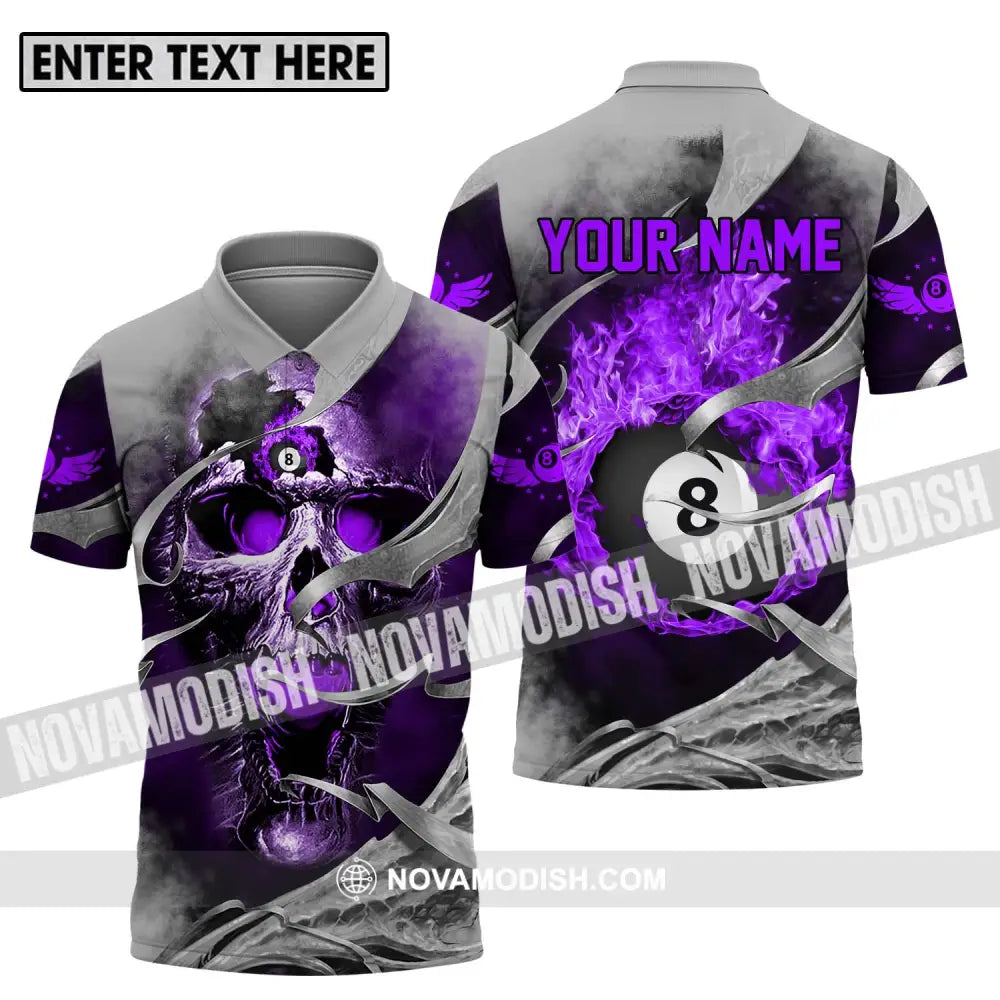 Unisex Shirt - Custom Name Billiards Shirt Purple Skull Polo Shirt / S T-shirt