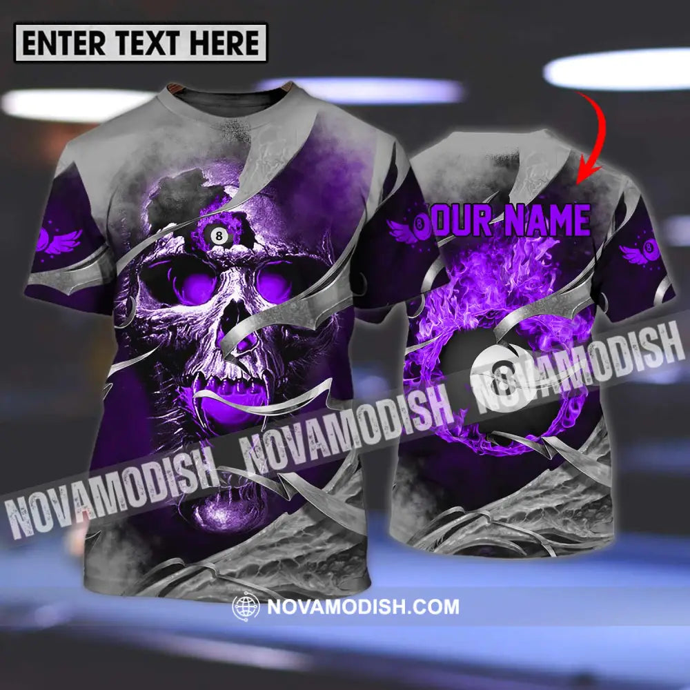 Unisex Shirt - Custom Name Billiards Shirt Purple Skull T-shirt