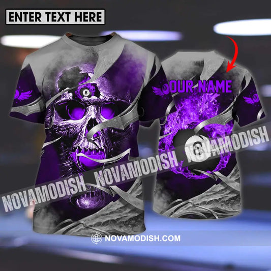 Unisex Shirt - Custom Name Billiards Shirt Purple Skull T-shirt