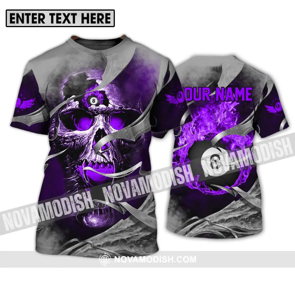 Unisex Shirt - Custom Name Billiards Shirt Purple Skull T-Shirt / S T-shirt