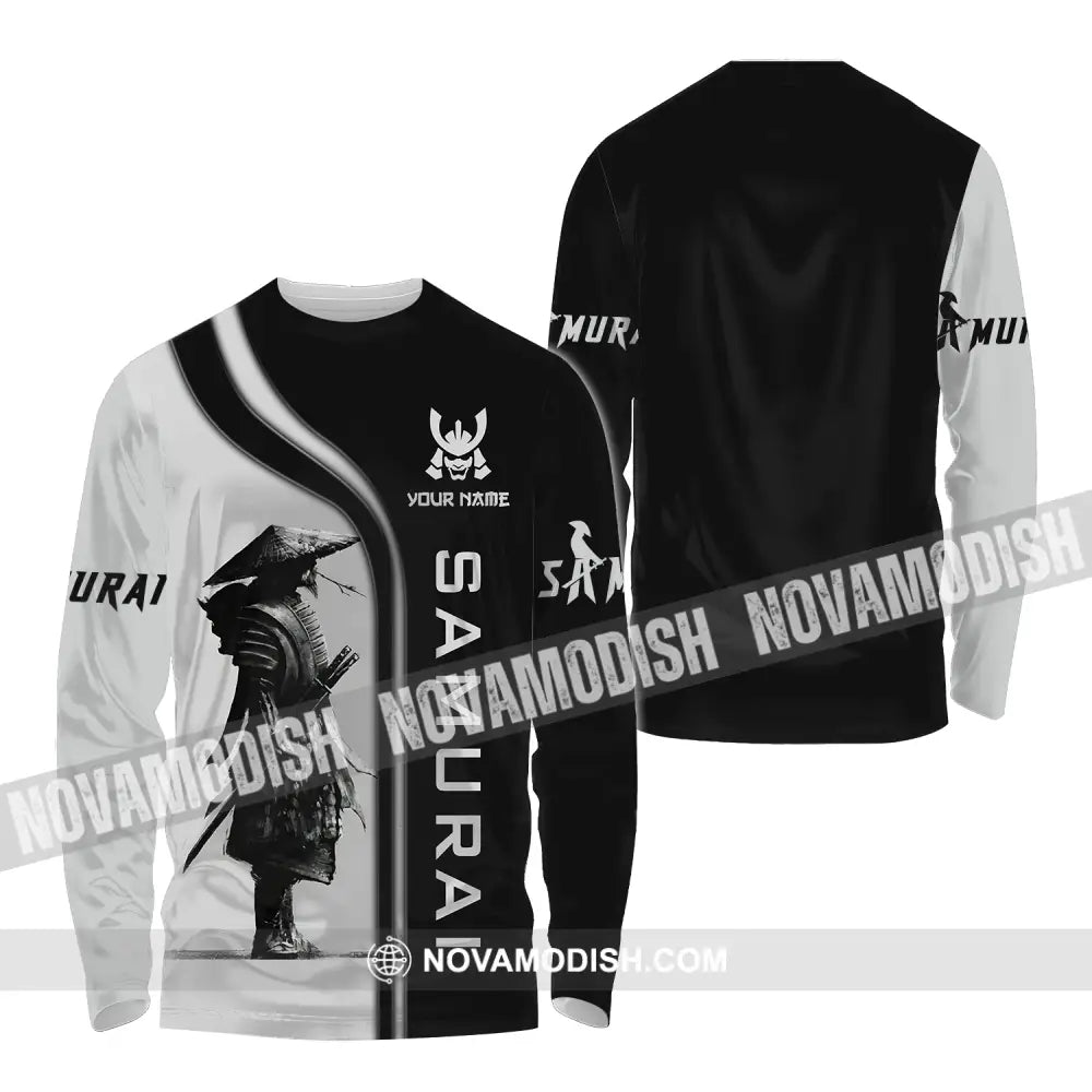 Unisex Shirt - Custom Name Black And Grey Samurai Shirt Long Sleeve Shirt / S T-shirt