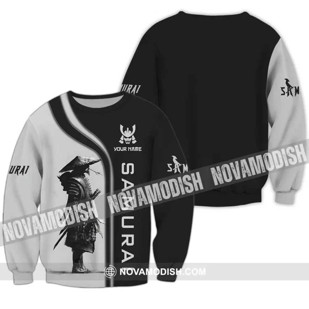 Unisex Shirt - Custom Name Black And Grey Samurai Shirt Long Sleeve / S T-shirt