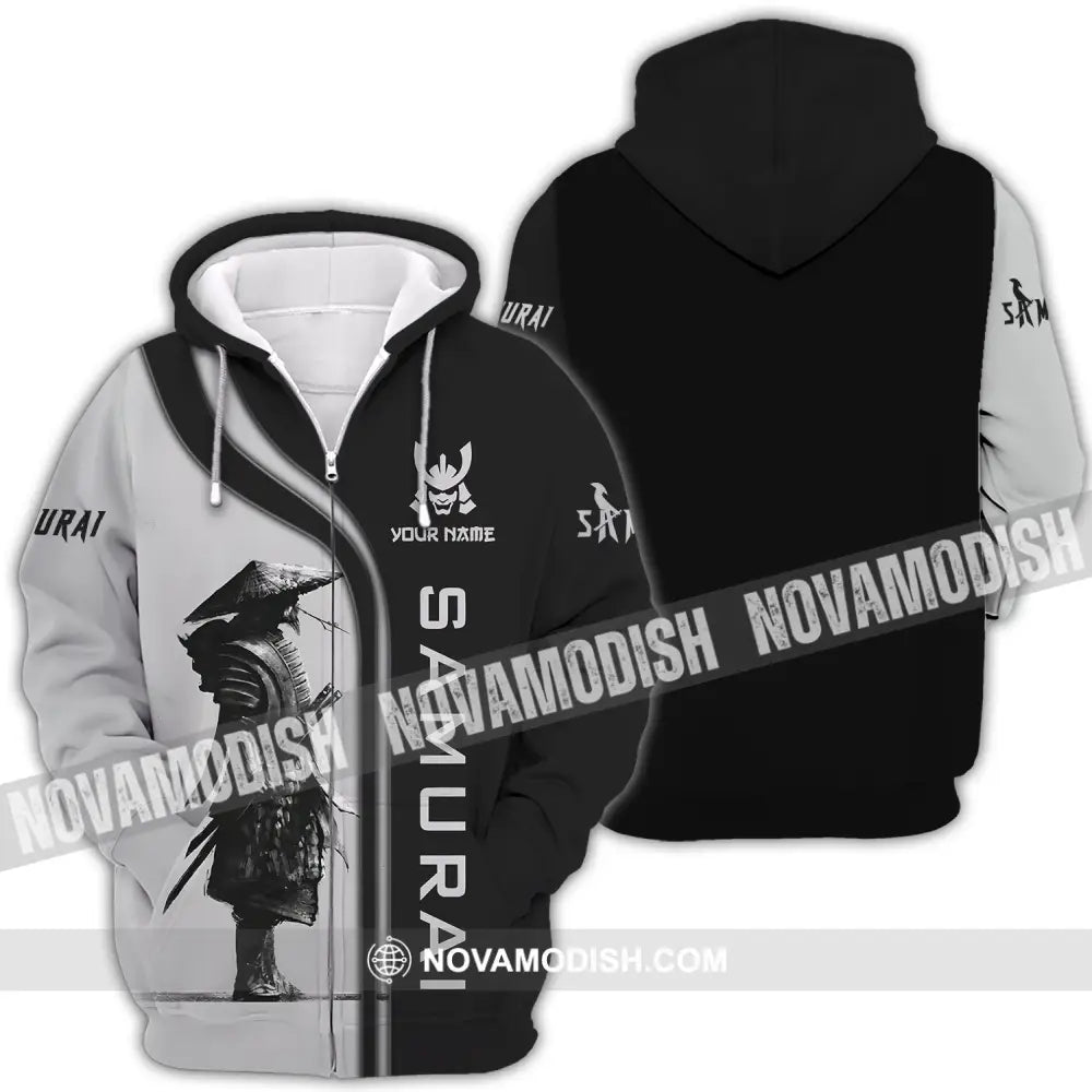 Unisex Shirt - Custom Name Black And Grey Samurai Shirt Zipper Hoodie / S T-shirt
