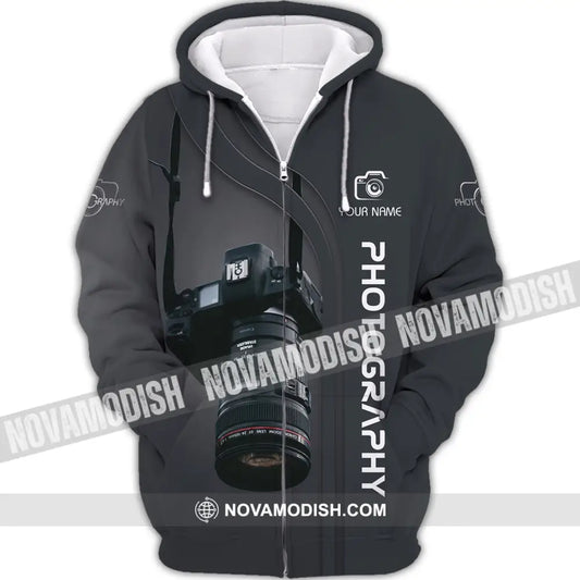 Unisex Shirt - Custom Name Black Shirt - Camera Photographer Shirt Zipper Hoodie / S T-shirt