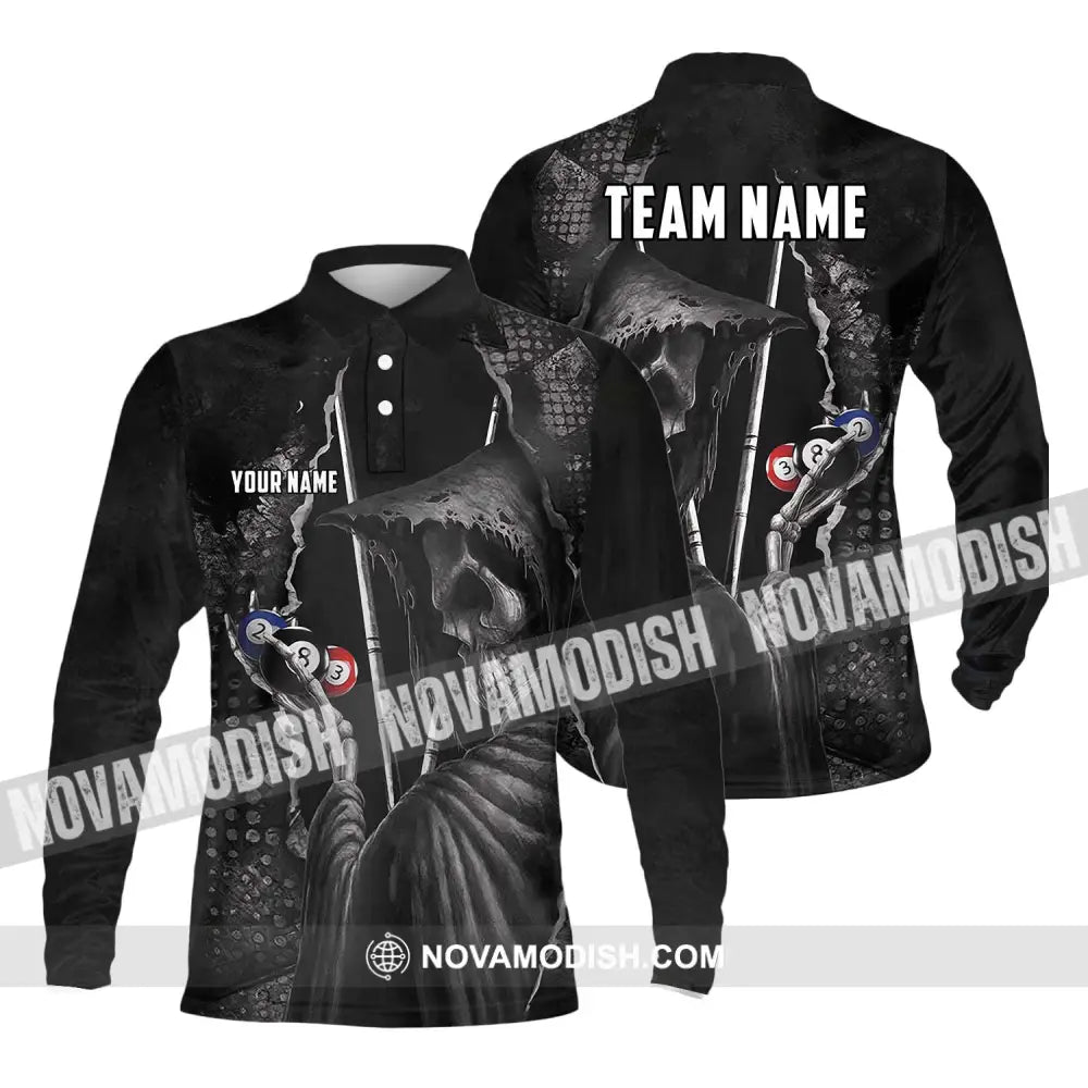 Unisex Shirt - Custom Name Black Death Sport Shirt Billiard Long Sleeve Polo / S T-shirt