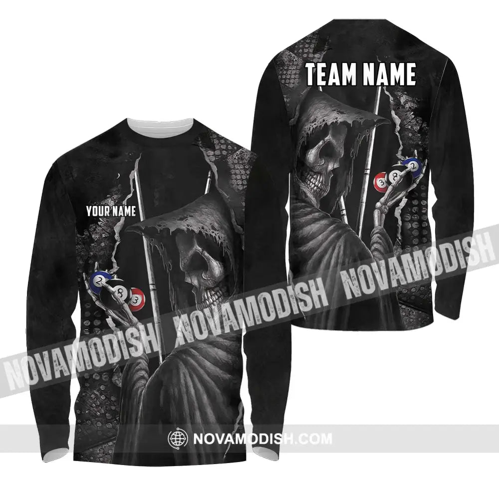 Unisex Shirt - Custom Name Black Death Sport Shirt Billiard Long Sleeve Shirt / S T-shirt